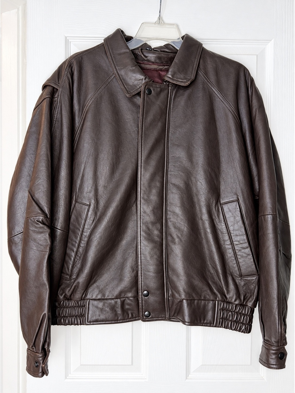 OTTIMO Men’s XL Genuine Leather Bomber Jacket Brown Vintage Zip Up Coat